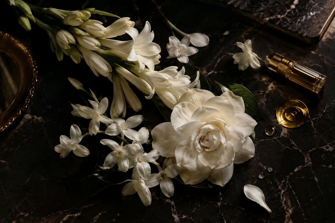 Pieles de flores blancas en perfumería: tuberosa, jazmín y gardenia